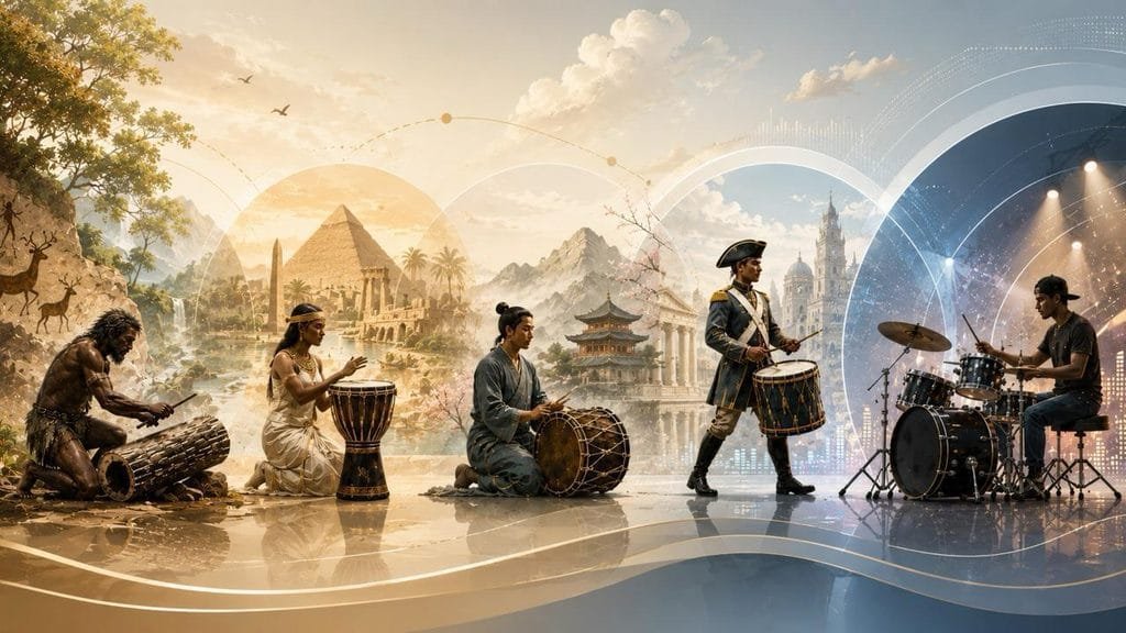 History of drums and different types of drums illustration